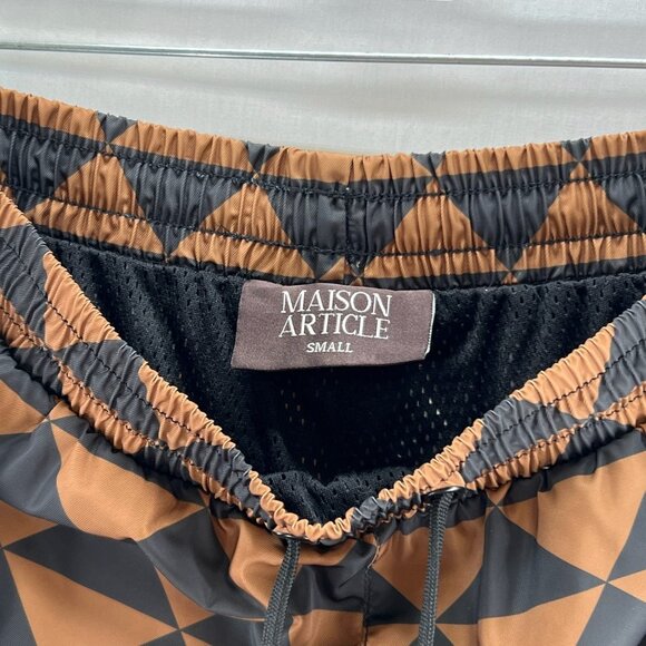 Maison Article Shorts Men S Drawstring Mesh Lined Triangle Geometric Brown Black - Picture 11 of 12